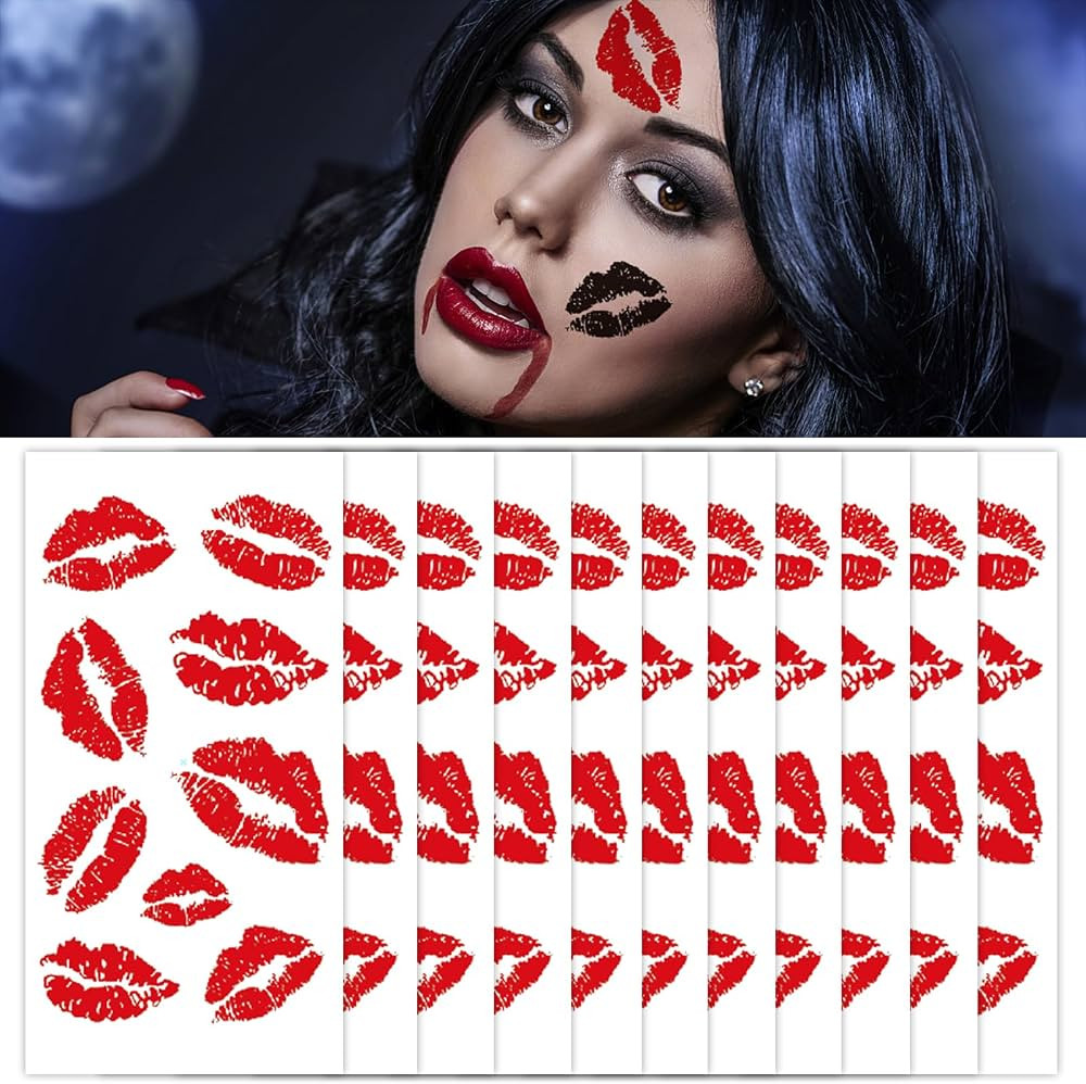 10 Sheets Red Lip Temporary Tattoo, Lip Print Stickers Self Adhesive, Face Body Waterproof Bright... | Amazon (US)