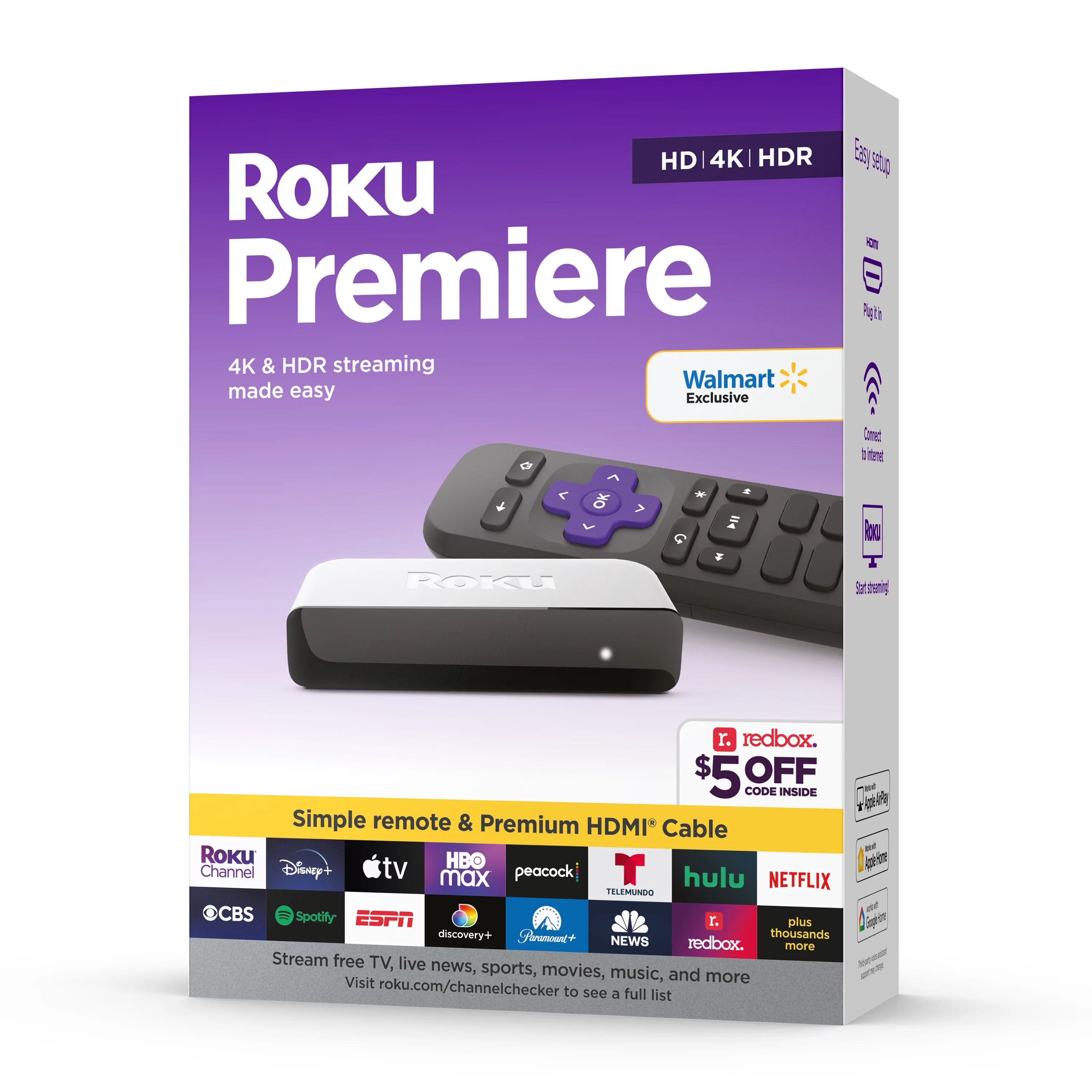 Roku Premiere | 4K/HDR Streaming Media Player Wi-Fi® Enabled with Premium High Speed HDMI® Cabl... | Walmart (US)