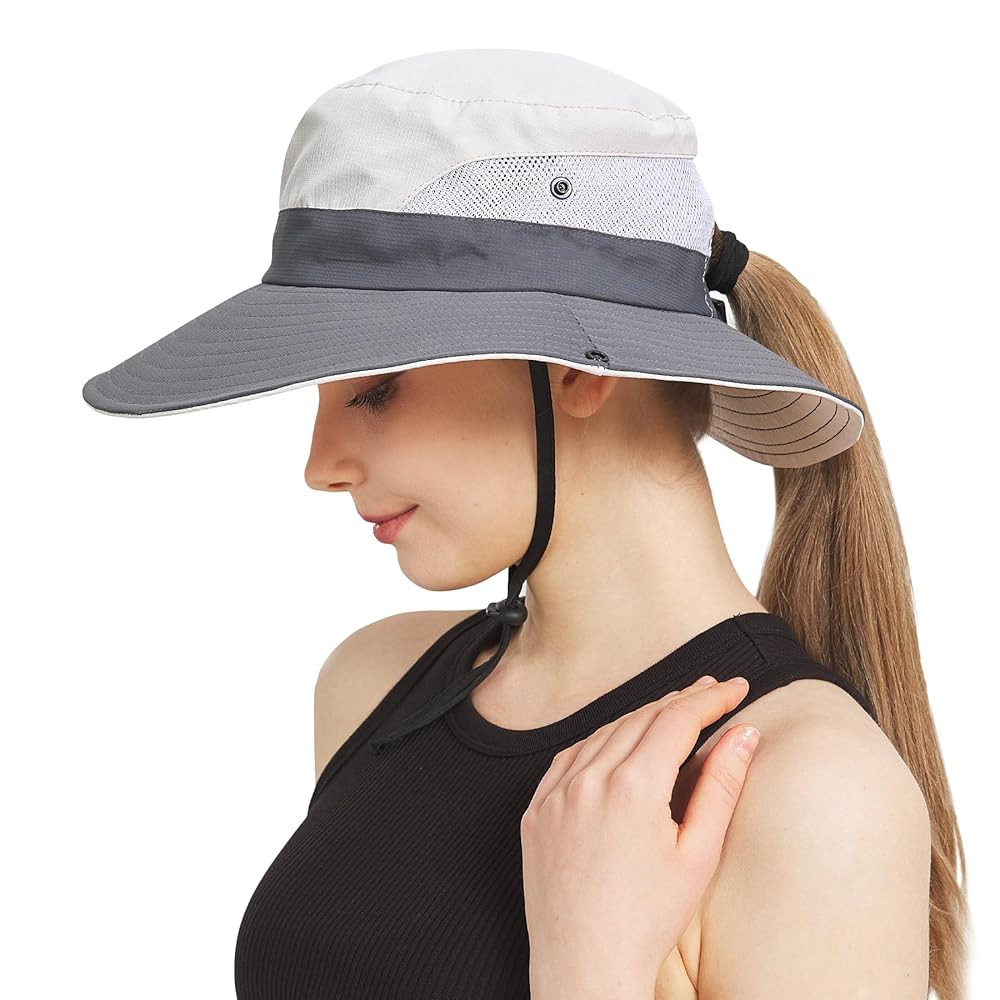 NPQQUAN Ponytail Sun Bucket Hats for Women Men Wide Brim UPF 50+ Fishing & Beach Hats | Amazon (US)