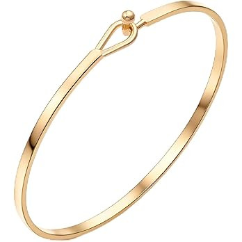 Dainty Gold Bar Bracelet for Women Simple Delicate Thin Cuff Bangle Hook Bracelet 18K Gold Plated... | Amazon (US)