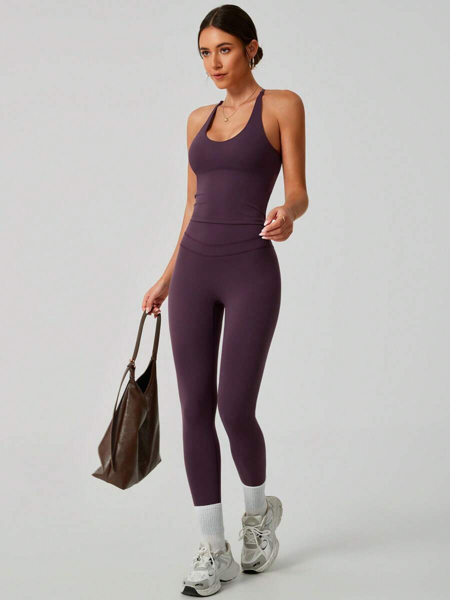 NcmRyu 1 Set Women's Solid Color Camisole & Leggings Sports Suit | SHEIN