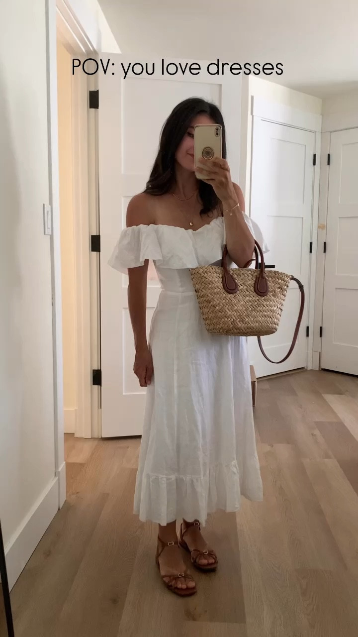 Off shoulder dress: true to size, can wear it on your shoulders too, 100% linen, smocked panel in the back with a zipper closer, quality is incredible, not see through, fully lined! Wearing 0 

Puff sleeve dress: true to size, 100% cotton, stretchy waist and super comfortable, thick (but still light and breathable) drapes beautifully. Wearing XS 

Off shoulder smocked dress: true to size (but you can size down if in between) can wear this on your shoulder too, 100% cotton , gorgeous fit + flare silhouette, fully smocked bodice and can just slip this on and go! Wearing XXS 

Square neck linen dress: 100% linen for $79 , straps are adjustable, fit + flare silhouette, the drape the skirt has is STUNNING! Comes in so many colors and the best prices 100% linen dress (in amazing quality) there is!! Wearing XS , true to size! #ltkpetite 

I’m 5ft 1” for reference! 

#LTKsalealert