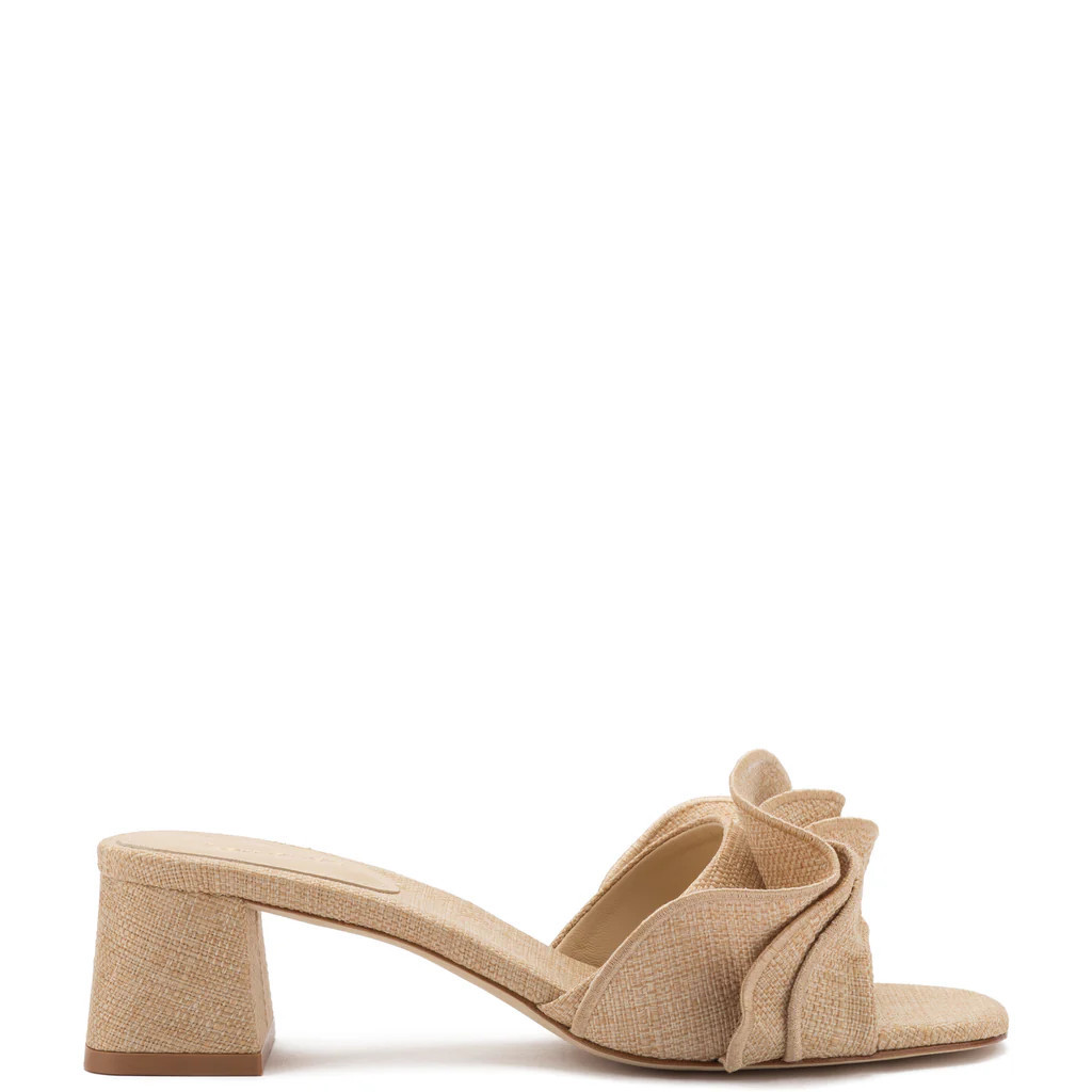 Brigitte Ruffle Mule In Beige Raffia | Larroude