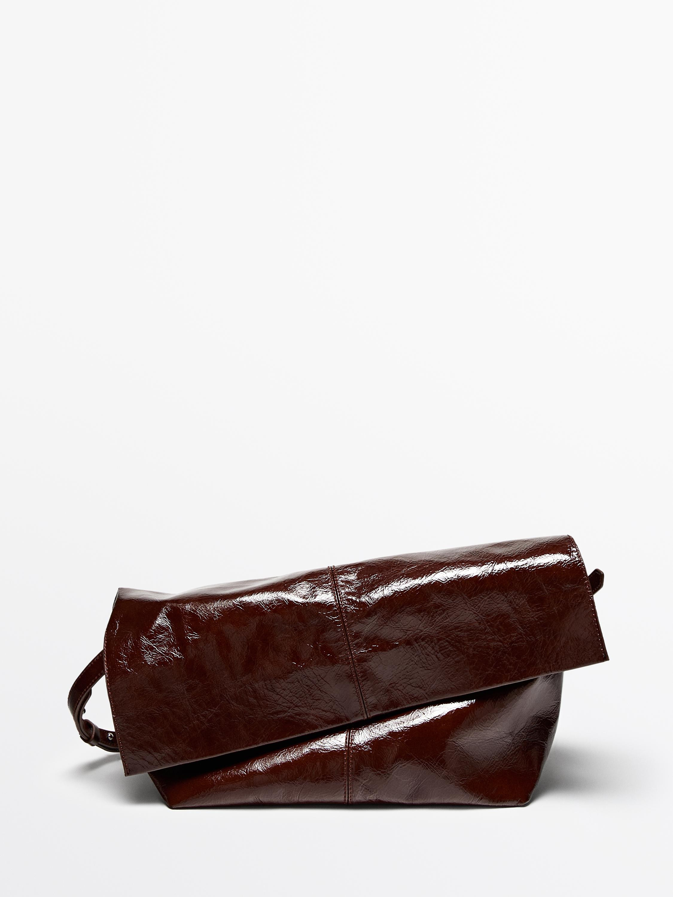 Crackled nappa leather flap bag | Massimo Dutti UK