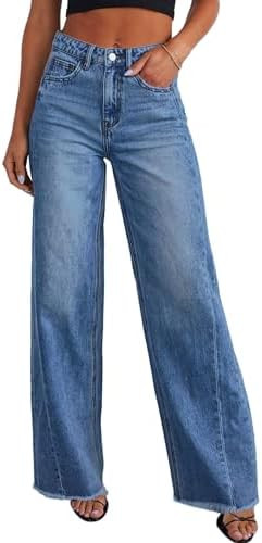 PRETTYGARDEN Wide Leg Jeans for Women Trendy High Waisted Stretchy Baggy Raw Hem Denim Palazzo Pa... | Amazon (US)