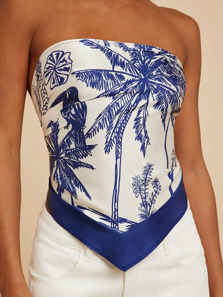 Travachic Women's Simple Tropical Print Strapless Top, Casual Beach Vacation, Suitable For Holida... | SHEIN