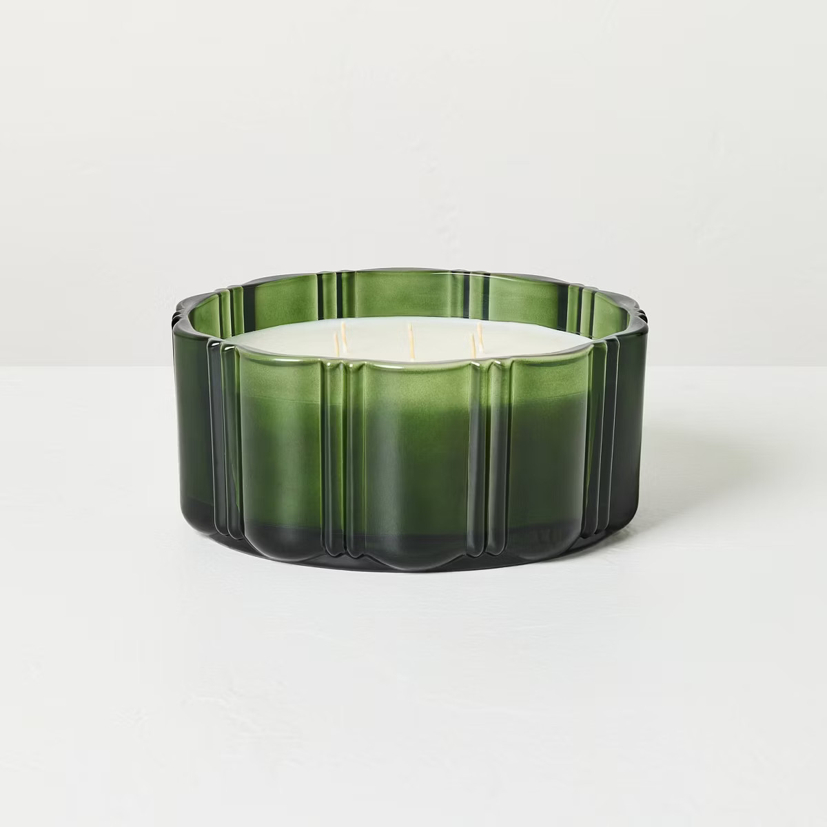 5 Wick XL Glass Cypress and Santal Double Ribbed Scalloped Jar Candle Green 34oz - Hearth & Hand... | Target