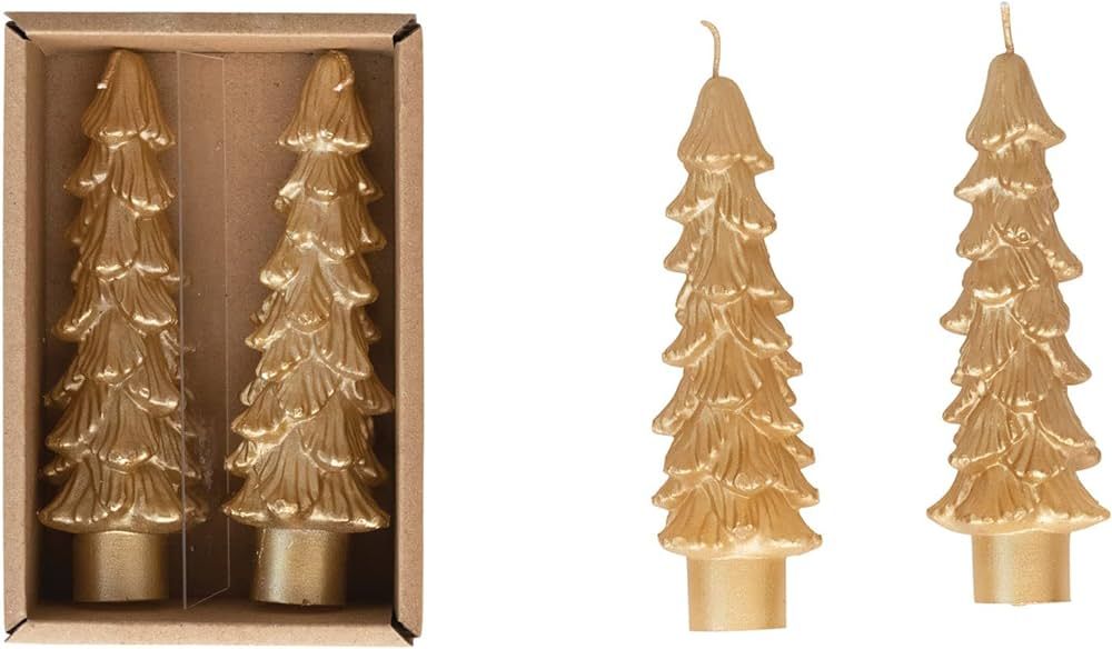 Creative Co-Op Unscented Tree Shaped Taper Candles, Gold, Boxed Set Of 2 | Amazon (US)