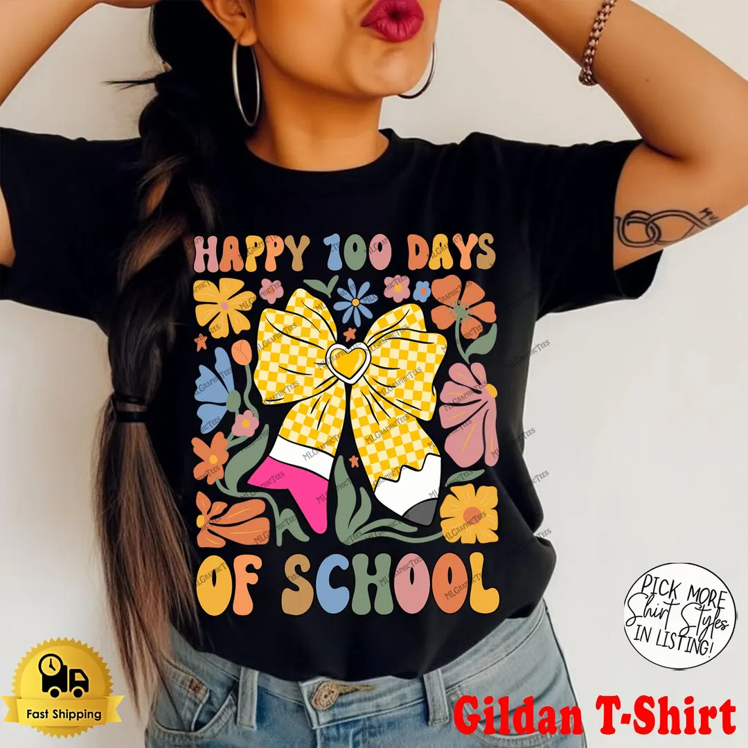 Vintage 100 Days of School Shirt, Floral Teacher Shirt, Teacher Pencil Shirt, Teacher 100 Days of... | Etsy (US)