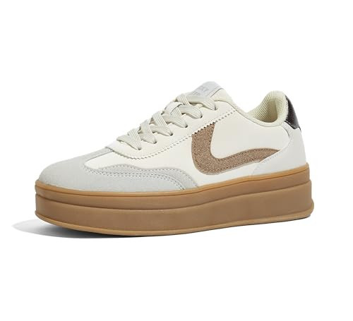 LUCKY STEP Women's Platform Fashion Sneakers, Beige/Grey, 8.5 | Amazon (US)