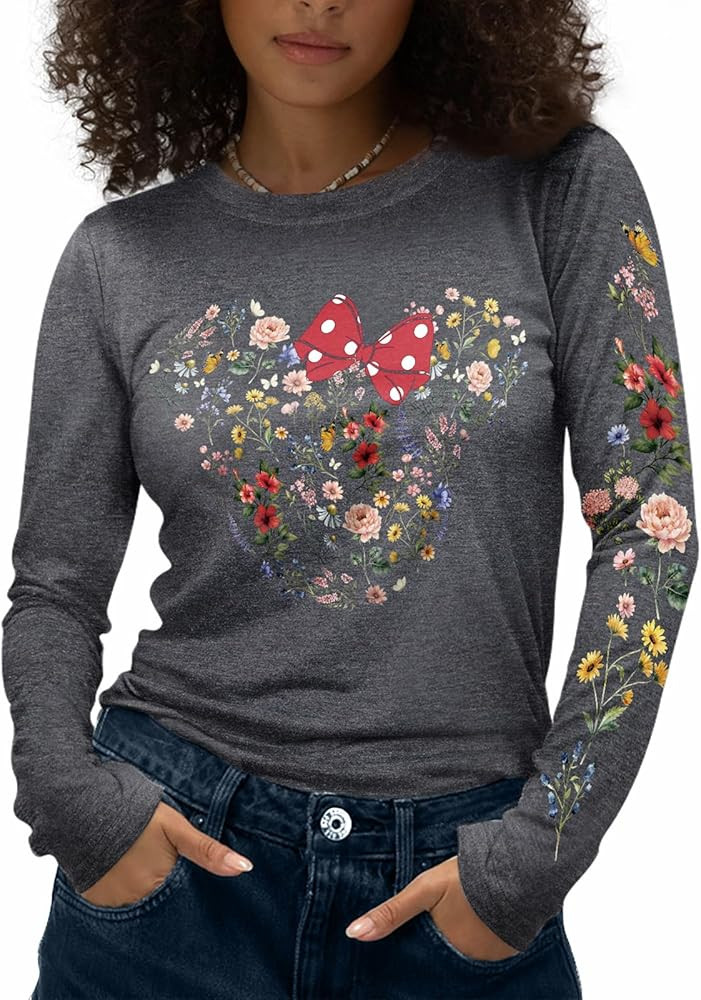 Flafens Long Sleeve T Shirts for Women - Crewneck Womens Graphic Tees Cotton Cute Cool Tshirts Te... | Amazon (US)