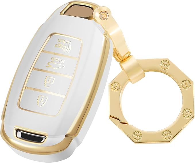 YHC for Hyundai Key Shell, Key Fob Cover Case with Gold Keychain fit Hyundai Fe Palisade Kona Ela... | Amazon (US)