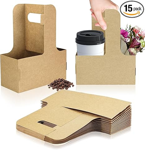 Amazon.com: 2 Cup Disposable Drink Carrier for Delivery with Handle,15 Count Kraft Paperboard Cup... | Amazon (US)