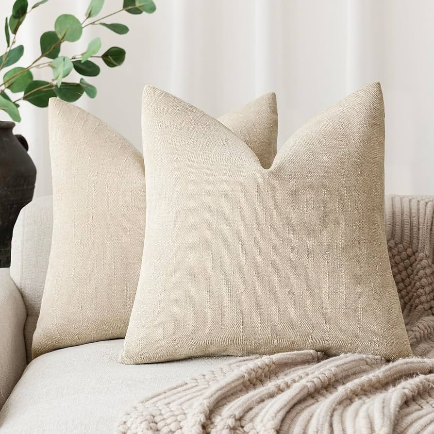 Foindtower Pack of 2 Soft Textured Chenille Throw Decorative Pillow Covers Square Accent Solid Cu... | Amazon (US)
