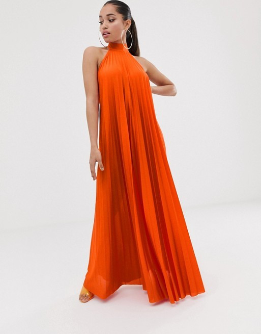 ASOS DESIGN Petite backless halter pleated maxi dress | ASOS US