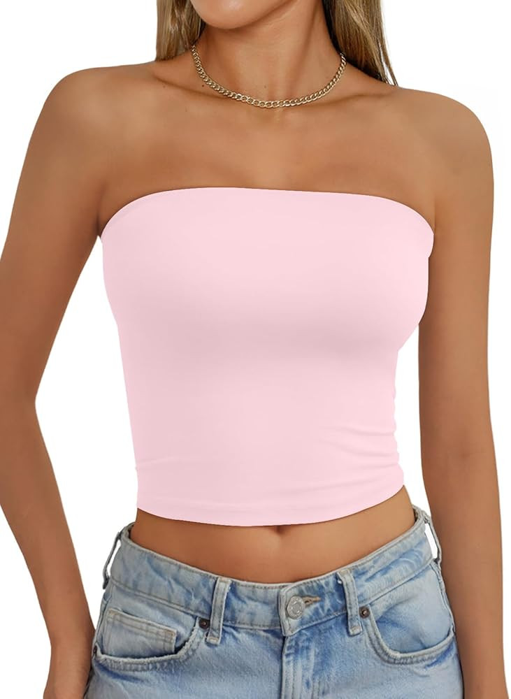 AUTOMET Tube Tops Strapless Crop Tops Basic Backless Sleeveless Bandeau Going Out Cute Summer Clo... | Amazon (US)