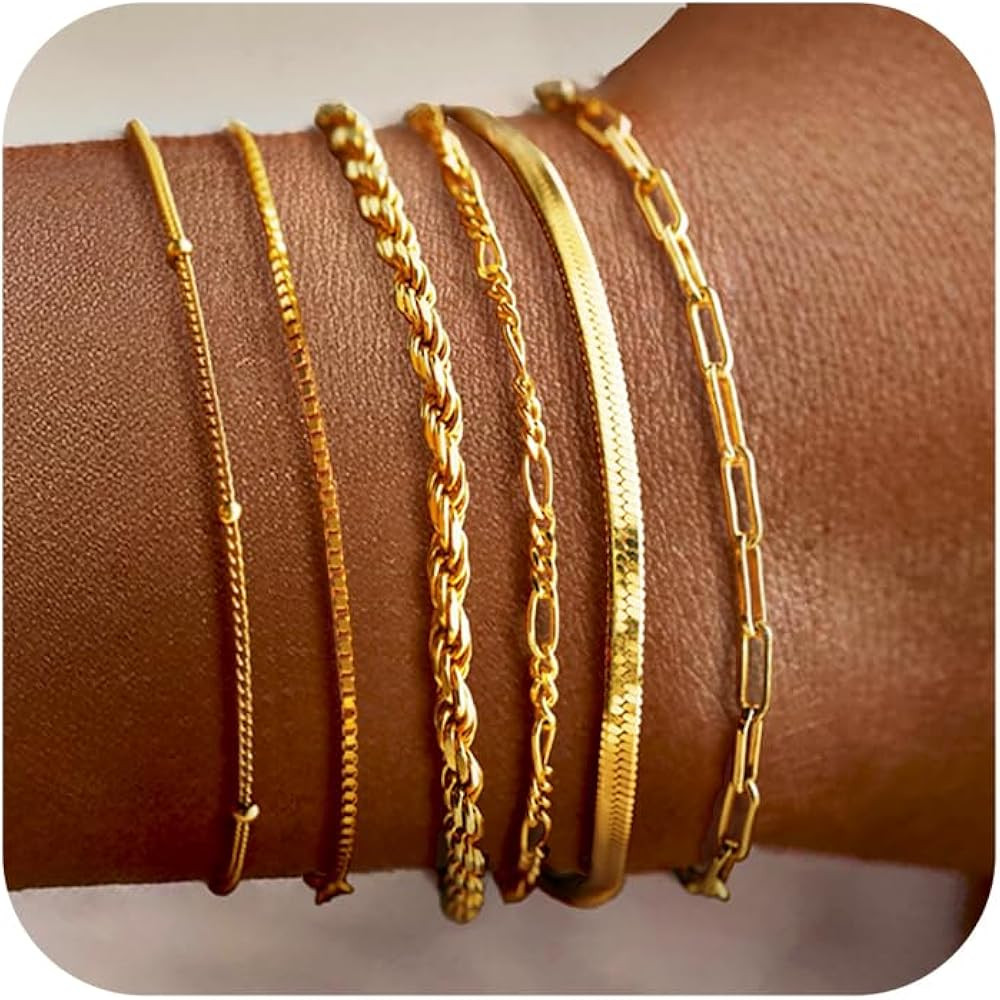 DEARMAY Dainty Silver Bracelets for Women Trendy, 925 Sterling Silver Jewelry Set for Women Brace... | Amazon (US)