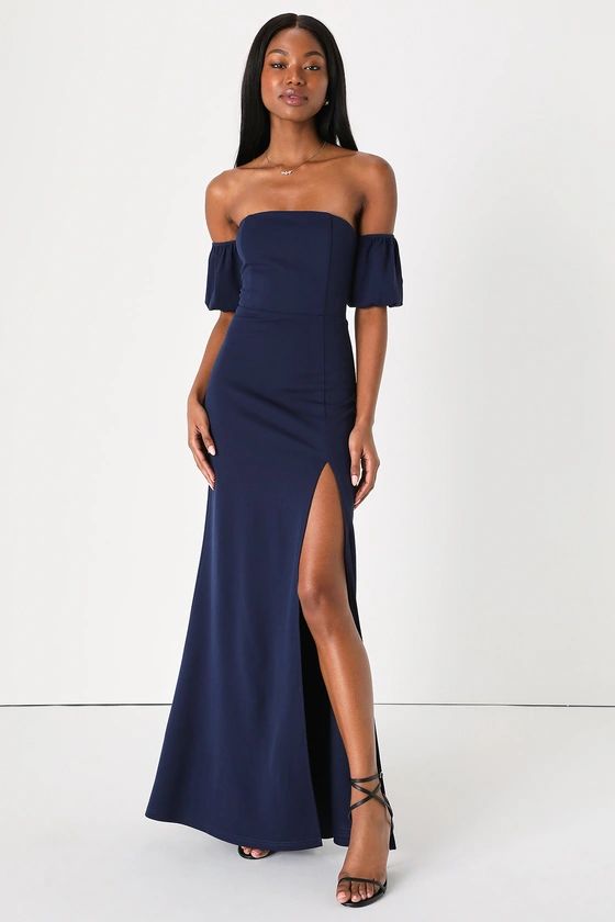 Fanciful Allure Navy Blue Off-the-Shoulder Maxi Dress | Long Bridesmaid Dress | Lulu’s Dress  | Lulus (US)