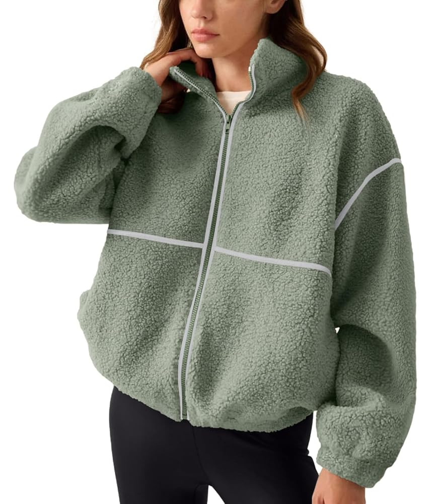 LASLULU Womens Fuzzy Sherpa Fleece Jacket Zip Up Oversized Sweatshirts Long Sleeve Winter Clothes... | Amazon (US)
