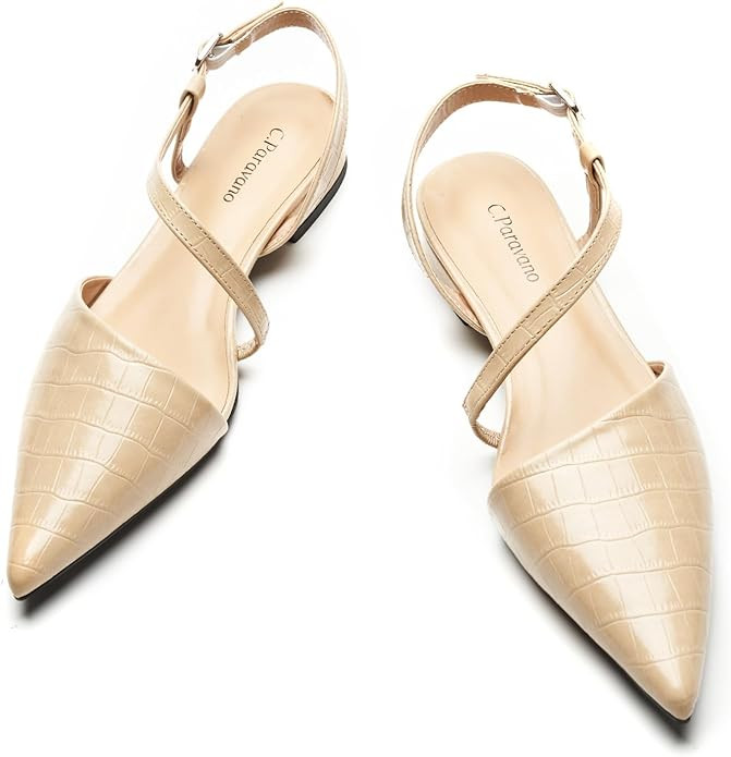 C.Paravano Slingback Flats for Women Crocodile Print Pointed Toe Flats Sandals Adjustable Ankle S... | Amazon (US)