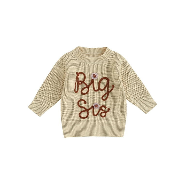 Little Big Sister Matching Outfits Toddler Baby Girl Sweater Letter Embroidery Long Sleeve Crew N... | Walmart (US)