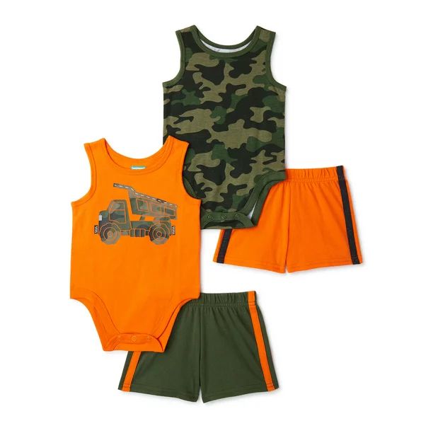Garanimals Baby Boy Sleeveless Tank Bodysuit and Shorts Outfit Set, 4-Pack, Sizes 0-24 Months - W... | Walmart (US)