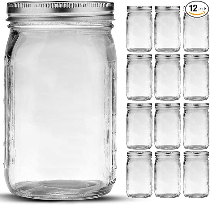 Mason Jars 32 oz, 12 Pack Quart Mason Jars With Wide Mouth Lids, Glass Jars for Canning, Food Sto... | Amazon (US)