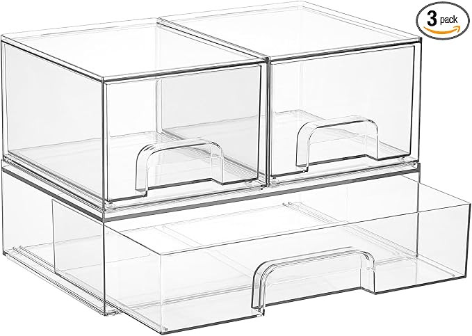 Vtopmart Stackable Storage Drawers Set of 3,Clear Plastic Organizer Bins for Makeup, Cosmetics, B... | Amazon (US)