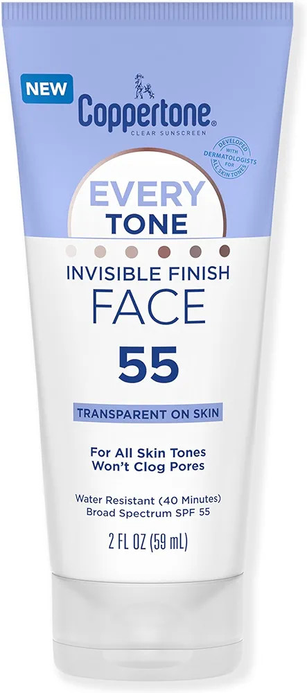 Coppertone Every Tone Invisible Finish Face Sunscreen SPF 55, Lightweight, Blends in Clear Sunscr... | Amazon (US)