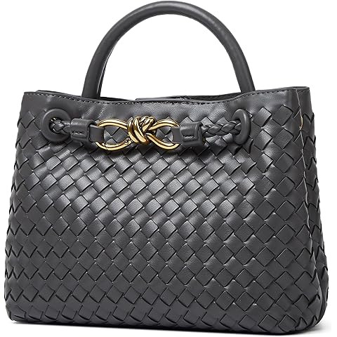 Woven Bag for Women Shoulder Purse: Vegan Leather Handbag - Handmade Tote Bag - Elegant Satchel B... | Amazon (US)