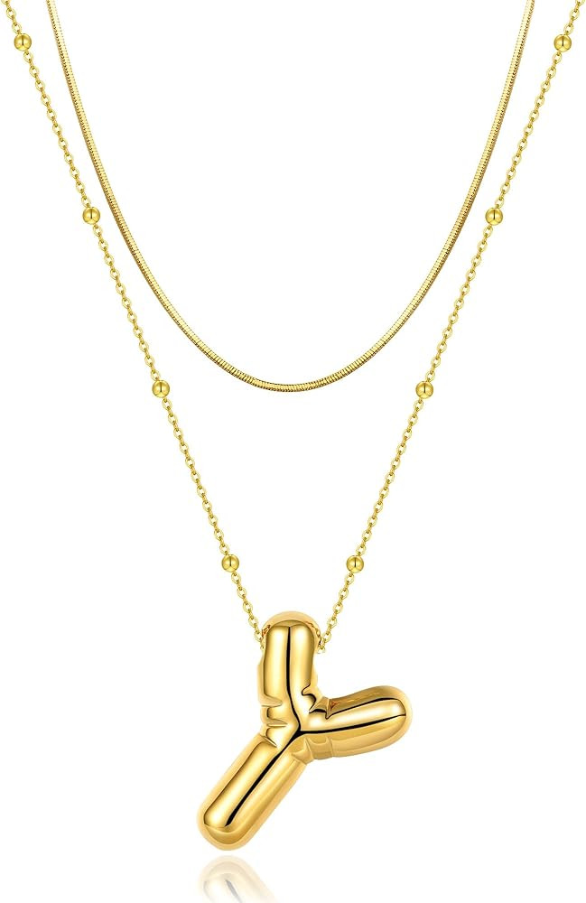 Initial Necklaces for Women Girls, Dainty Balloon Bubble Letter Necklace, Name Letter Alphabet Pe... | Amazon (US)