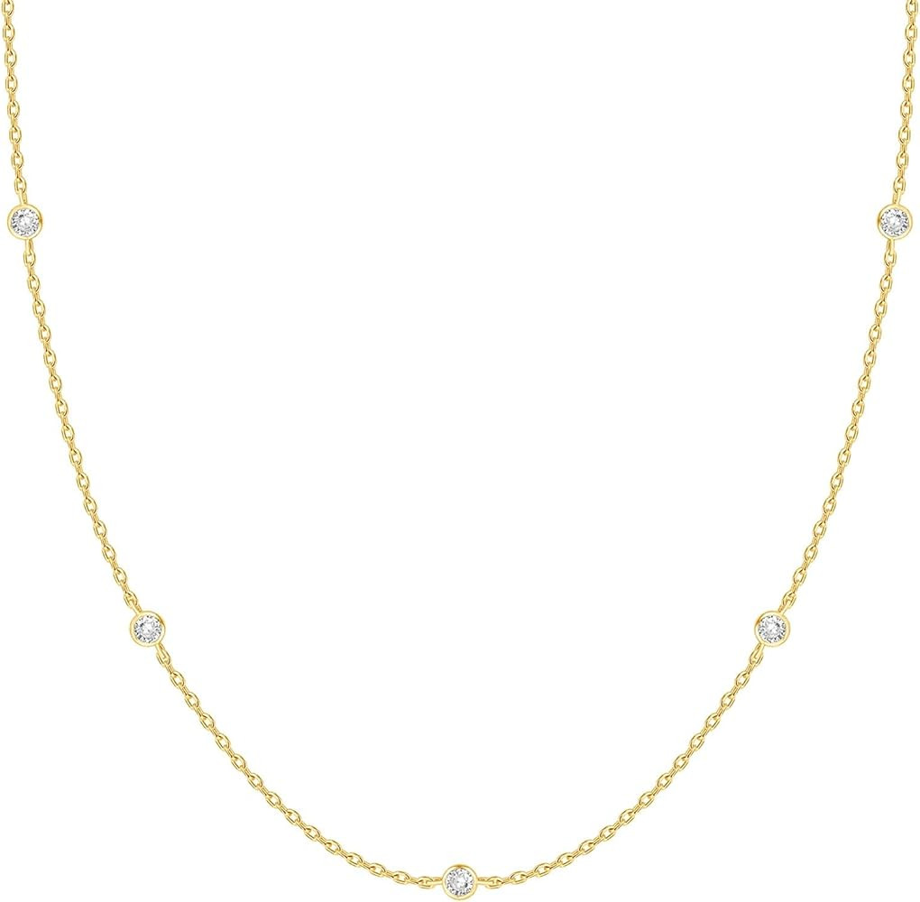 PAVOI 14K Gold Plated Station Necklace | Simulated Diamond BTY Necklace | Womens CZ Chain Necklac... | Amazon (US)