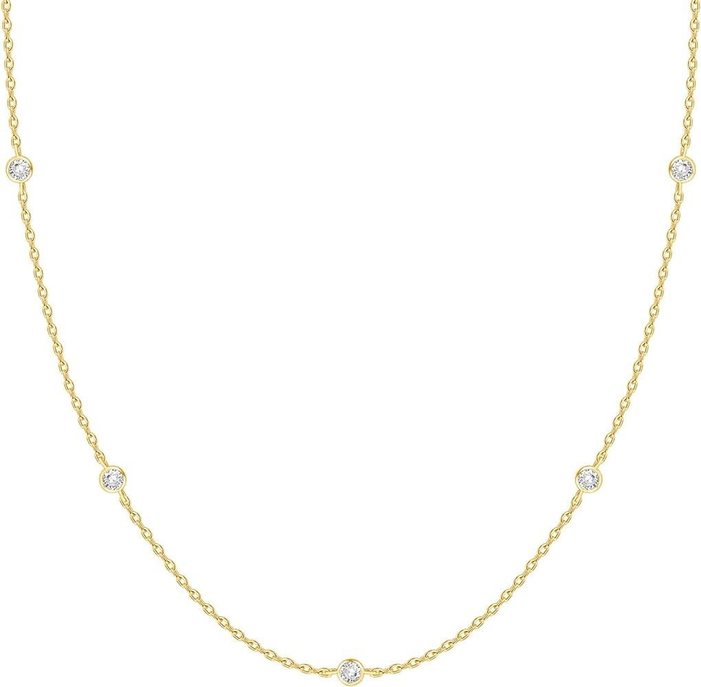 PAVOI 14K Gold Plated Station Necklace | Simulated Diamond BTY Necklace | Womens CZ Chain Necklac... | Amazon (US)