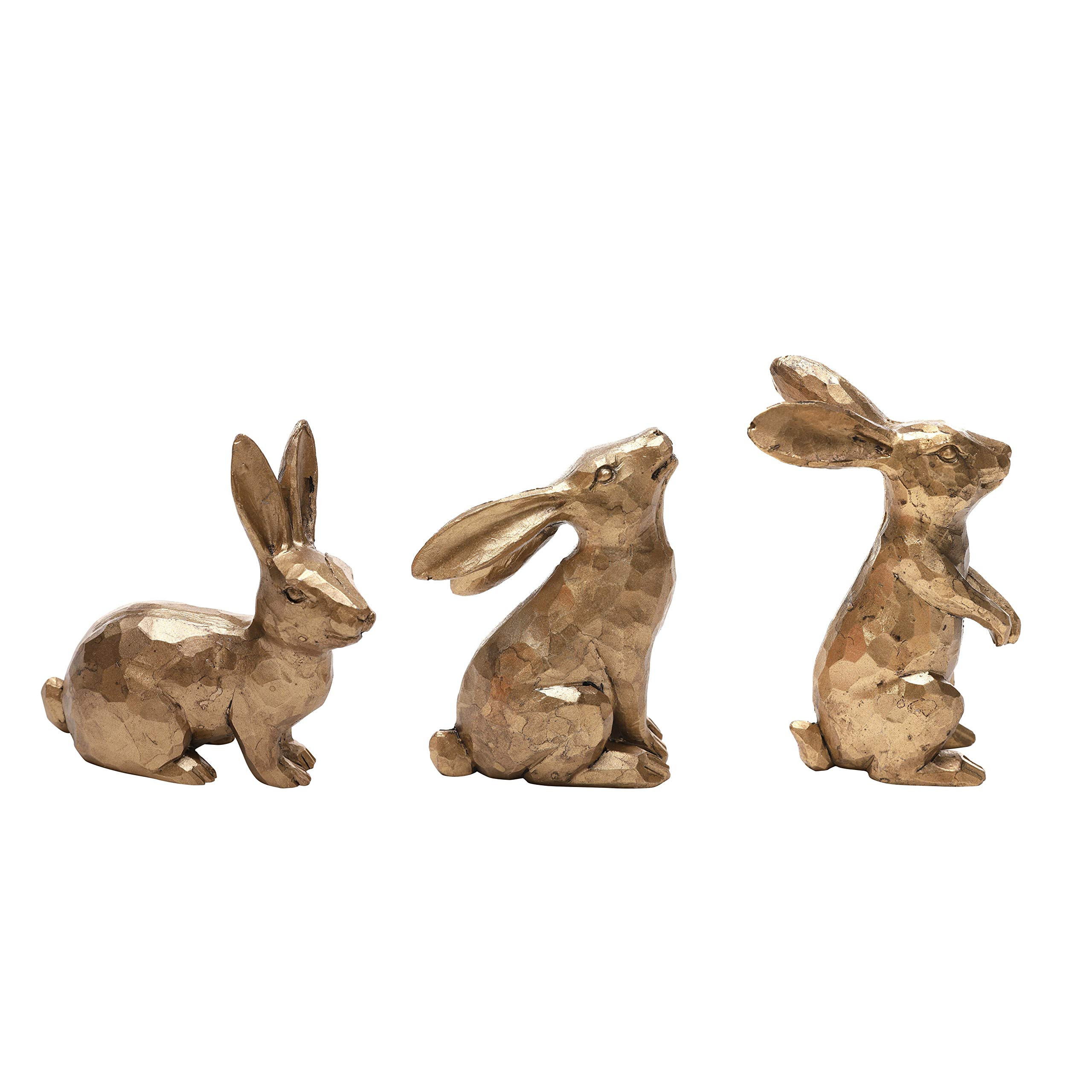DN DECONATION Easter Bunny Decor Rabbit Figurines, Golden Polyresin Bunny Statue Set of 3 for Spr... | Amazon (US)