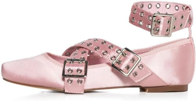 Arqa Ballet Flats for Women Punk Rock Twist Ballerina Shoe Cross Buckle Straps Flat Shoes | Amazon (US)