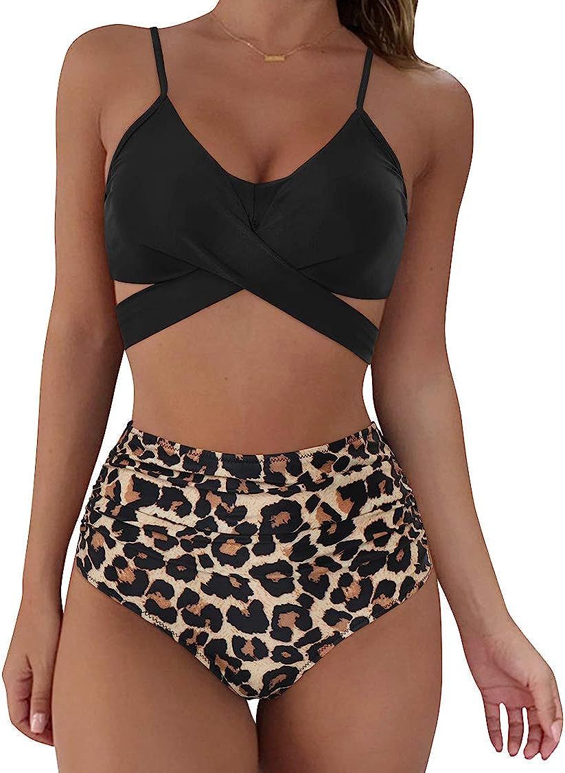Amazon.com: SUUKSESS Women High Waisted Bikini Push Up Wrap Bandage Swimsuits 2 Pieces (M, Tie Dy... | Amazon (US)