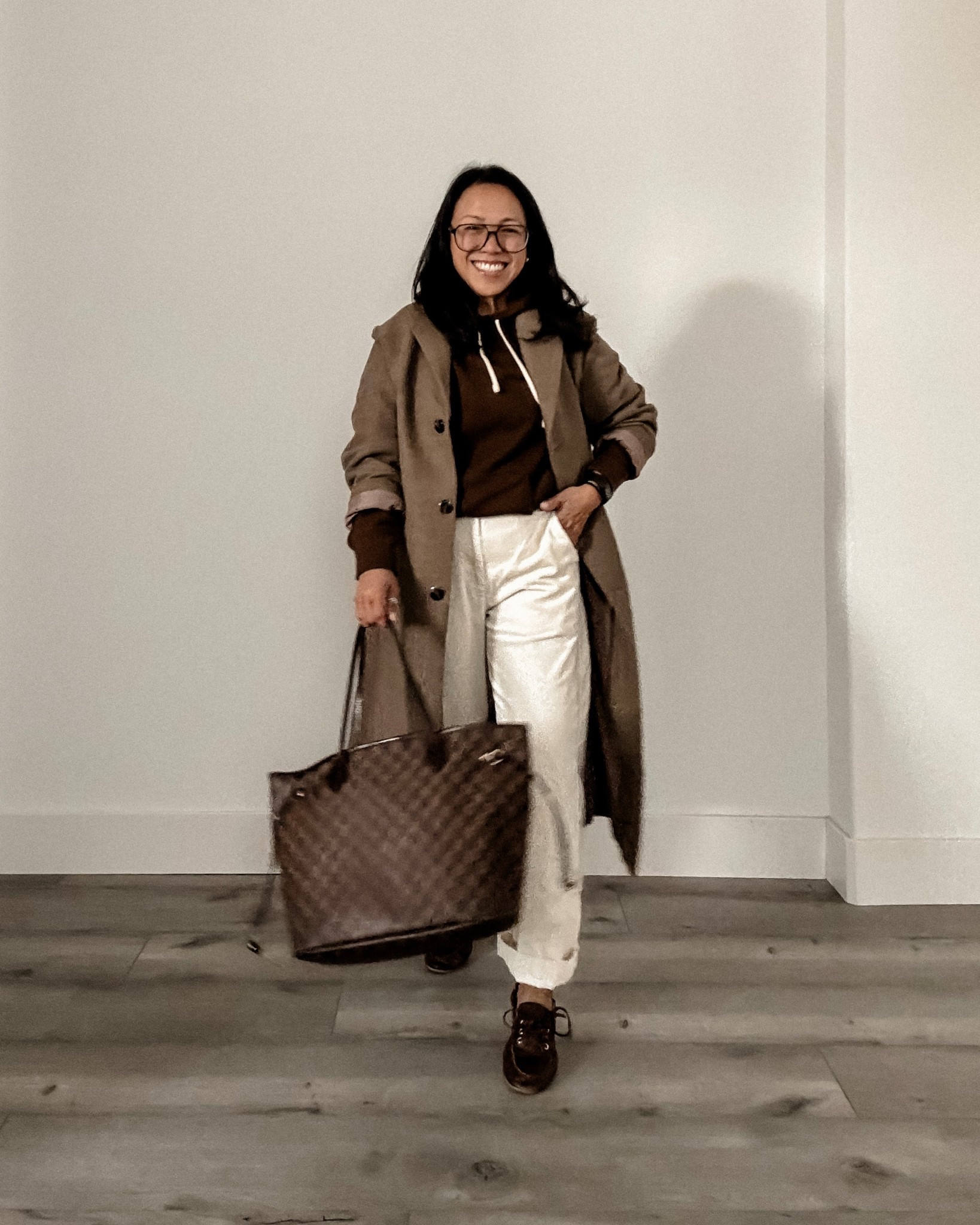 polo ralph lauren hoodie // corduroy barrel pants // boat shoes // brown oversized coat // vintage louis vuitton neverfull mm damier ebene // classic style // winter workwear 

#LTKSaleAlert #LTKPetite #LTKWorkwear