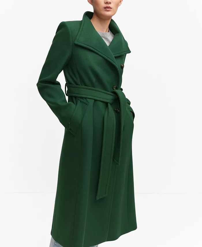 Women's Belted Woolen Coat | Macy's