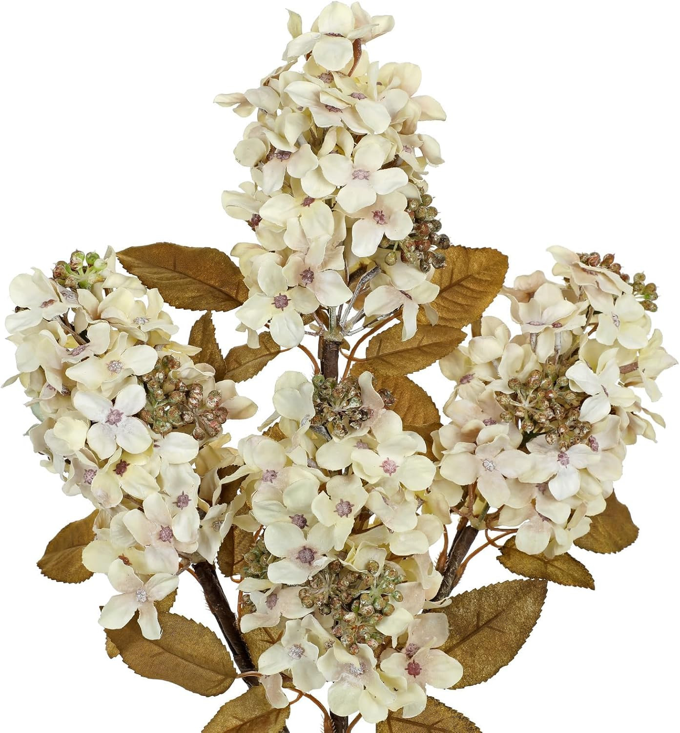 GnFlus Fake Fall Flowers Artificial Silk Dried Hydrangea with Seed Artificial Fall Flowers Dried Florals Bouquet Autumn Decorations for Office and Home (4 PCS) (Cream White) | Amazon (US)