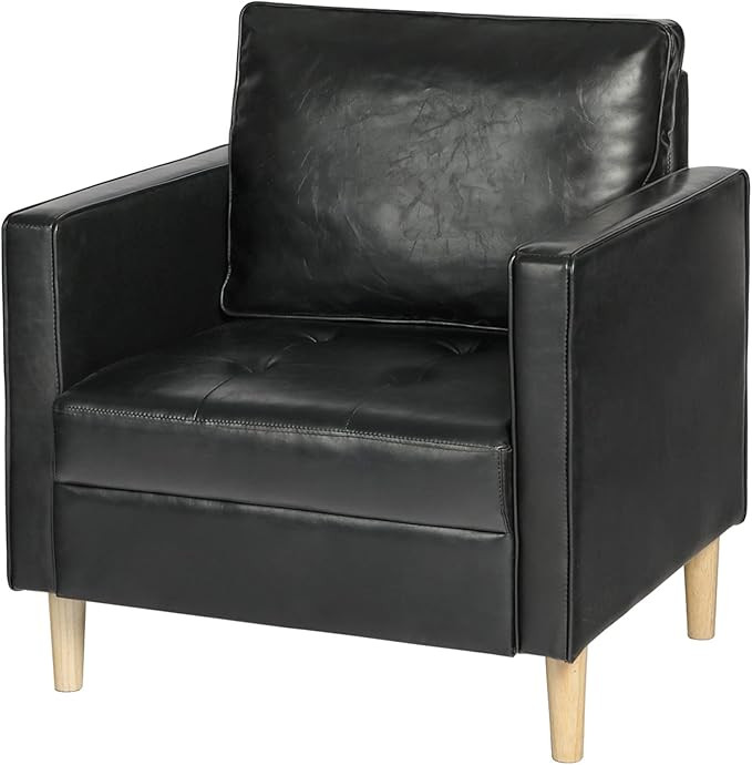 STHOUYN Faux Leather Comfy Black Accent Arm Chair Single Sofa Living Room, Bedroom Chair Reading ... | Amazon (US)