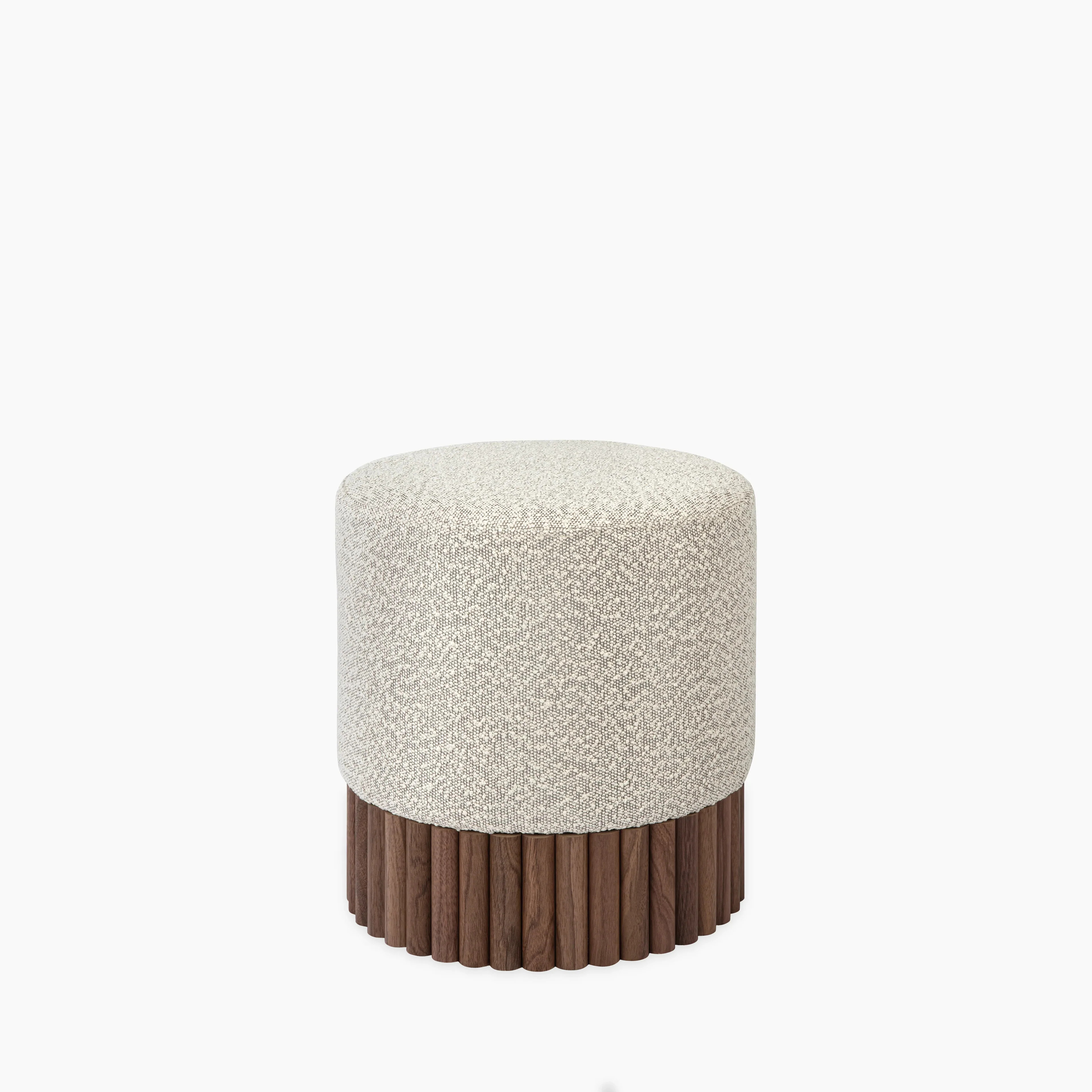 Oberon Pouffe | Speckled Stone Sustainable Boucle & Walnut | Cult Furniture UK