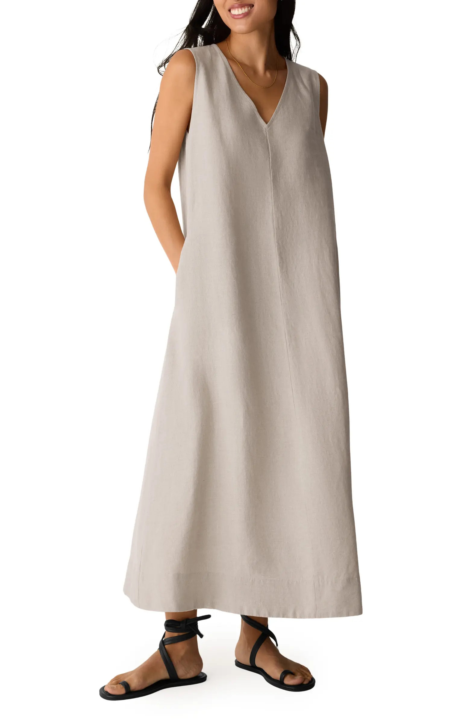 Sleeveless Organic Linen Midi Shift Dress | Nordstrom