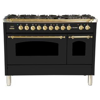 Hallman 48 in. 5.0 cu. ft. Double Oven Dual Fuel Italian Range True Convection,7 Burners,Griddle,... | The Home Depot
