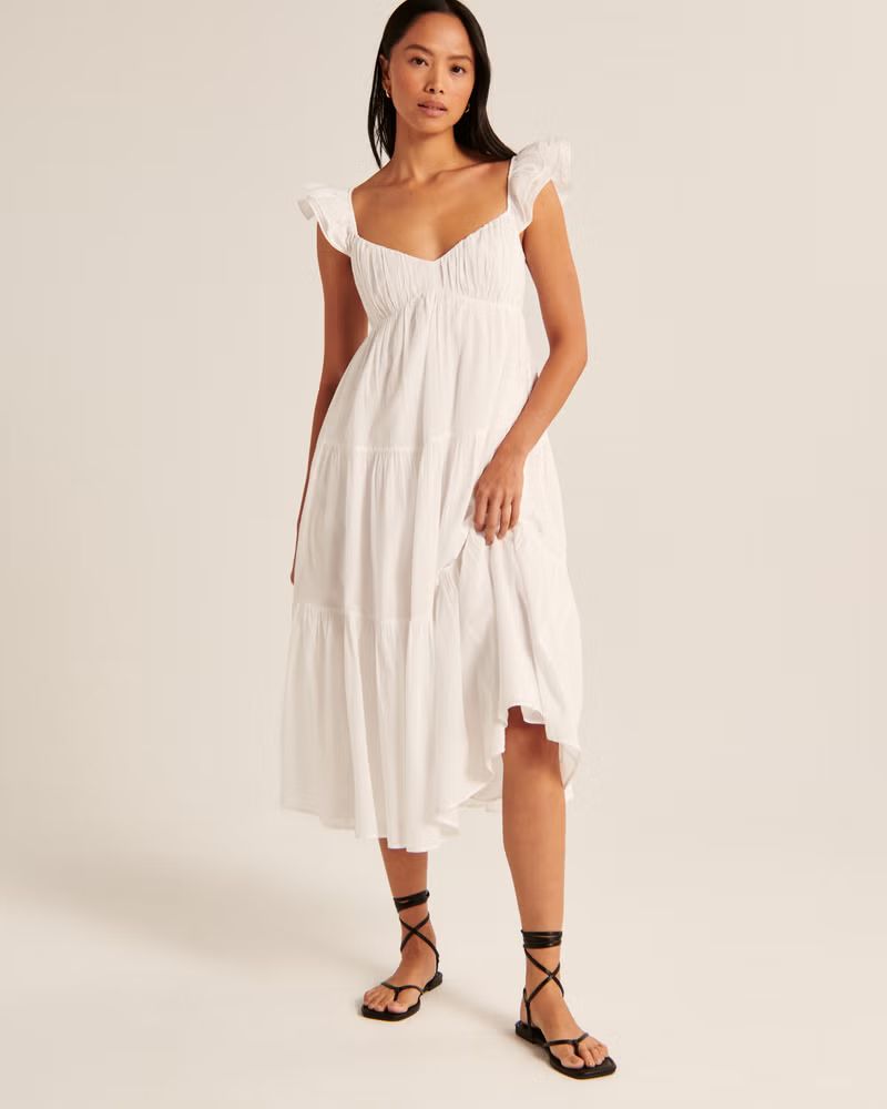 Ruffle Flutter Sleeve Sheer Maxi Dress | Abercrombie & Fitch (US)