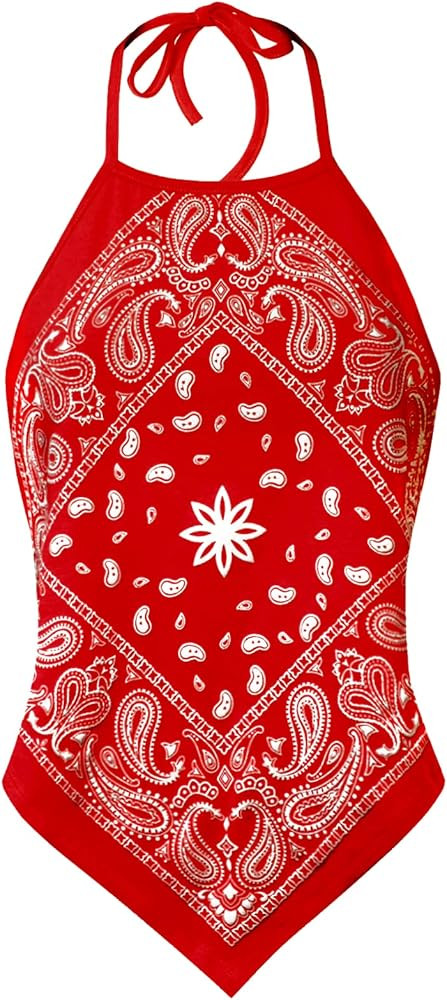 Design by Olivia Women's Sexy Paisley Bandana/Tie dye Halter Top Shirt- Made in USA | Amazon (US)
