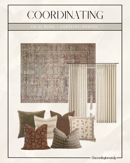 Coordinating rug, drapes and throw pillows

Loloi rug, Amazon drapes/curtains, throw pillows, living room inspo, combinations 

#LTKunder50 #LTKhome #LTKunder100