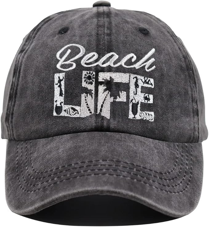 Beach Life Hat, Beach Hair Don't Care Baseball Cap Vintage Embroidered Adjustable Distressed Wash... | Amazon (US)