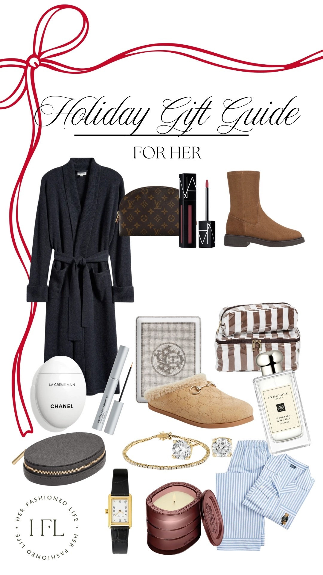 Gift guide for her 🤍 #Robe #Bougie #Slippers #Perfume #TravelCase #Jewelry #Chanel 

#LTKGiftGuide #LTKHoliday