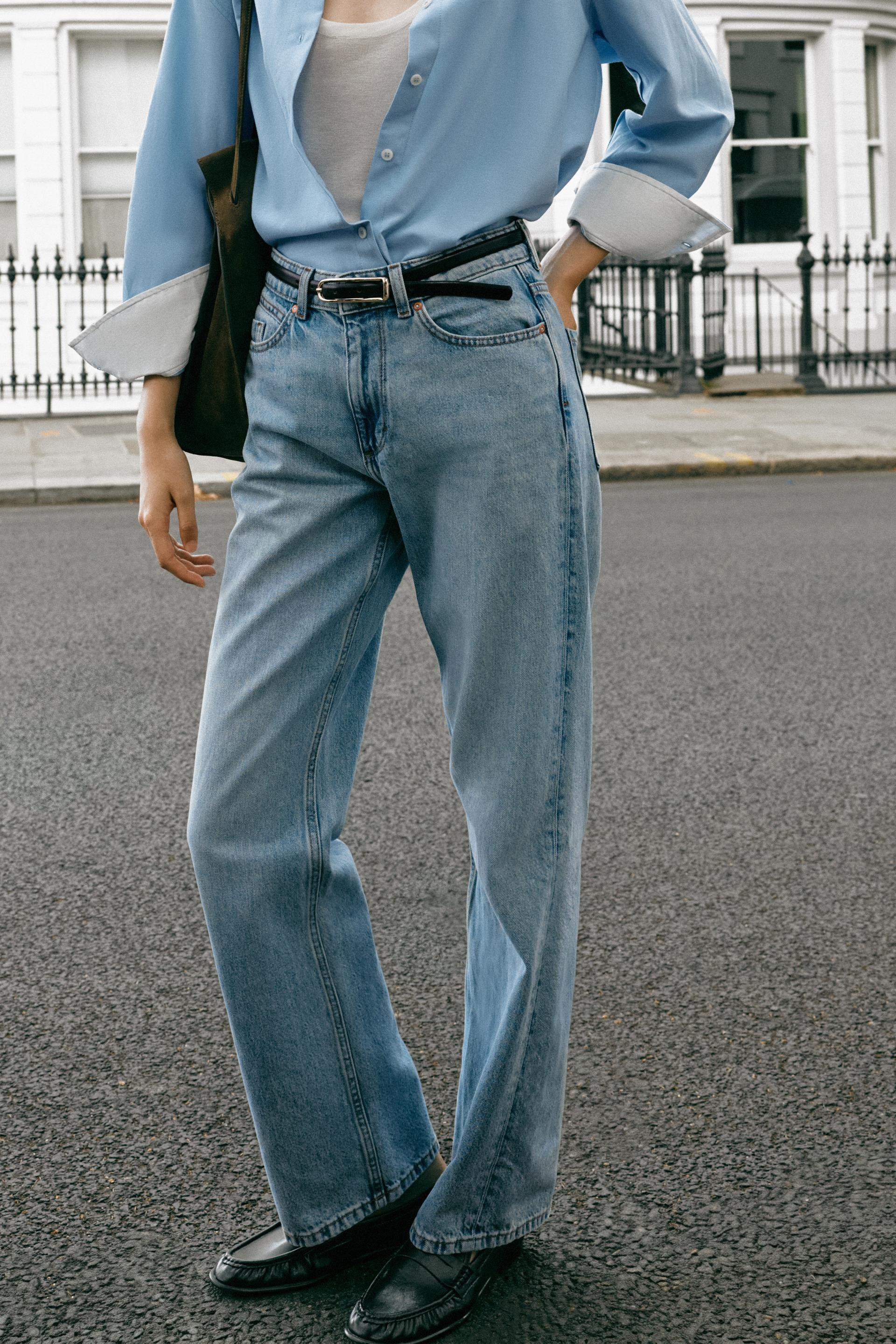 Zara - Z.03 Straight High-Waisted Long Length Jeans - Women - Mid-Blue - Women | Zara US