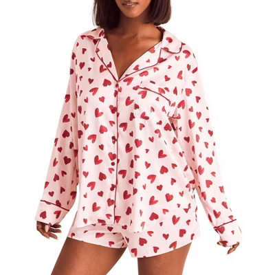 Adore Me Women's Sammie PJ Sleepwear L / Heart Print Pink. | Target